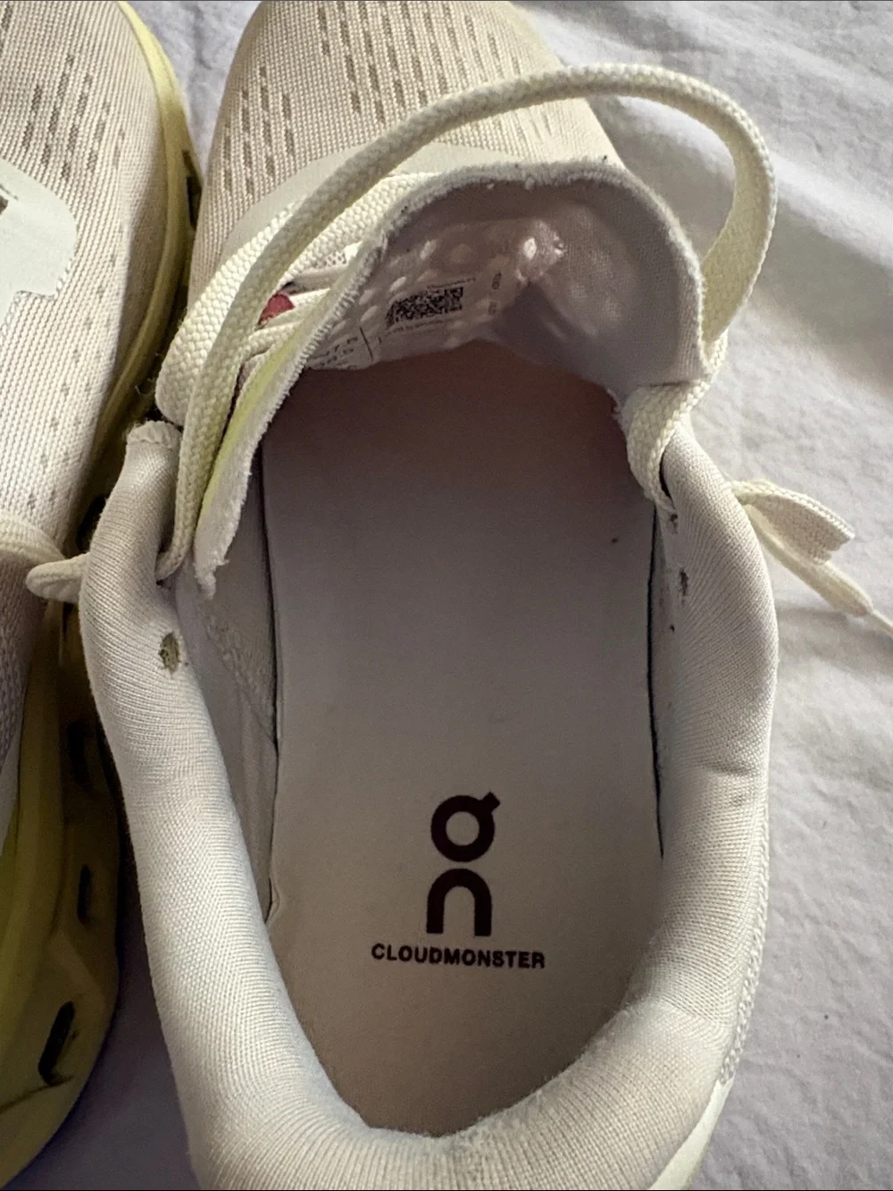 On Running Cloudmonster Sneakers in Cream with Yellow and Maroon Accents